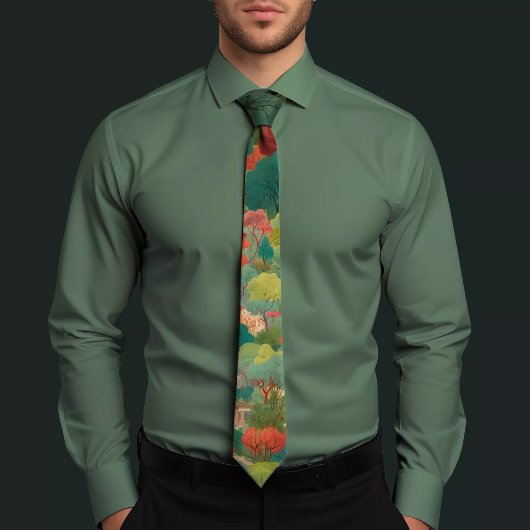 Elegant groen bloemig Stropdas