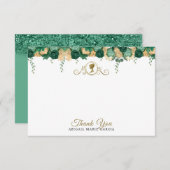 Elegant groen bloemig Victoriaans Vrijgezellenfees Bedankkaart (Voorkant / Achterkant)