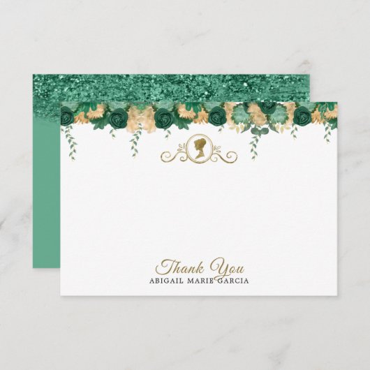 Elegant groen bloemig Victoriaans Vrijgezellenfees Bedankkaart (Voorkant / Achterkant)