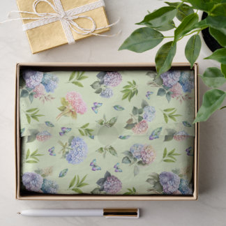 Elegant groen bloemmotief roze blauwe hortensia pa tissuepapier