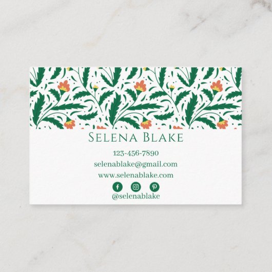 Elegant groen bloemontwerp | Chique en modern Visitekaartje (Achterkant)