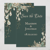 Elegant groen bloemschrifttype bruiloft save the date (Voorkant / Achterkant)