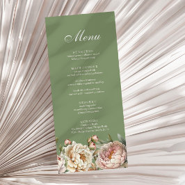 Elegant groen Blush Roze Pioenrozen Menu Kaart