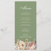Elegant groen Blush Roze Pioenrozen Menu Kaart (Voorkant)