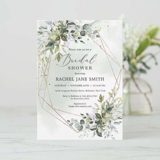 Elegant groen boho gebladerte bruiloftsdouche kaart (Staand voorkant)