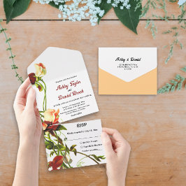 Elegant groen Boho Rozen Zomerbloemenbruiloft All In One Uitnodiging