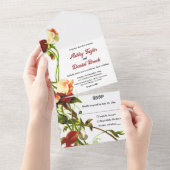 Elegant groen Boho Rozen Zomerbloemenbruiloft All In One Uitnodiging (Afscheurbaar)