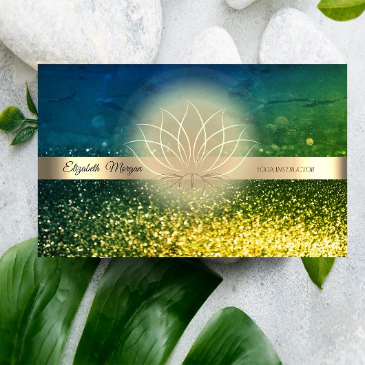 Elegant groen bokeh goud, Lotus yoga instructeur Visitekaartje