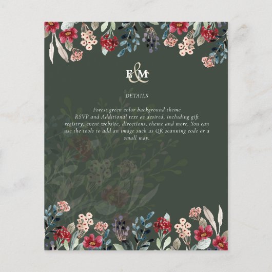 Elegant groen bordeauxrood bloem bruiloft (Achterkant)