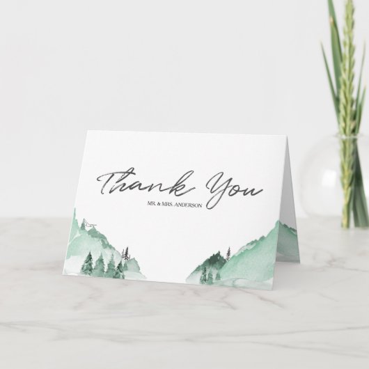 Elegant groen bos bergen eenvoudig bedankkaart (Voorkant)