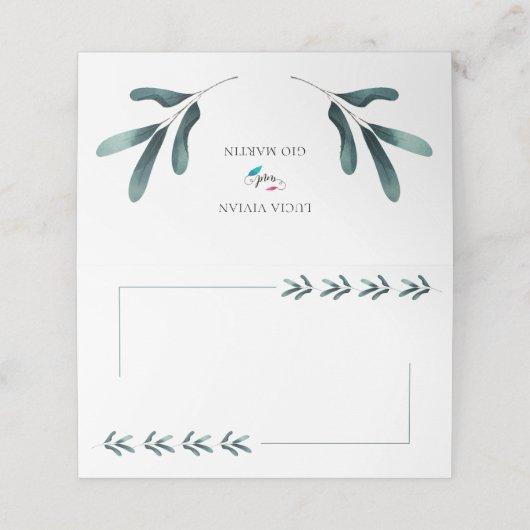 Elegant groen bos bruiloft blanco plaatskaartje (Buitenkant ongevouwen)