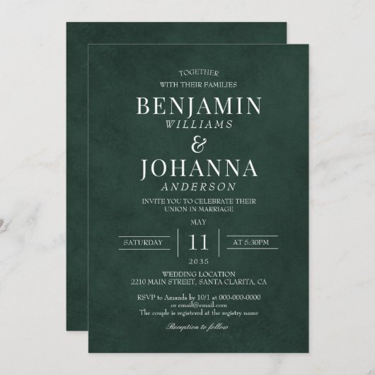 Elegant groen bos bruiloft kaart (Voorkant / Achterkant)