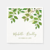 Elegant groen botanisch blad bruiloft servetten (Voorkant)
