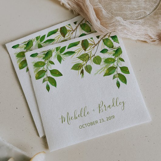 Elegant groen botanisch blad bruiloft servetten