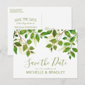 Elegant groen botanisch blad save the date aankondigingskaart (Voorkant / Achterkant)