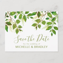 Elegant groen botanisch blad save the date aankondigingskaart