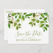 Elegant groen Botanisch gebladerte Save the Date Aankondigingskaart (Voorkant / Achterkant)