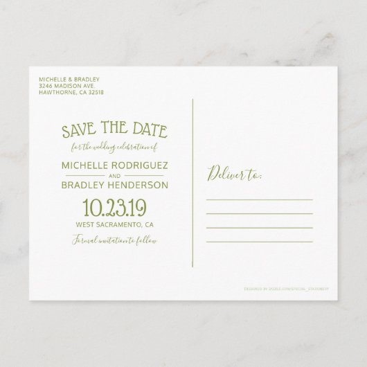 Elegant groen Botanisch gebladerte Save the Date Aankondigingskaart (Achterkant)