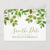 Elegant groen Botanisch gebladerte Save the Date Aankondigingskaart (Voorkant)