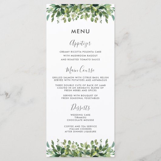 Elegant groen Botanisch gebladerte Wedding Menu (Voorkant)