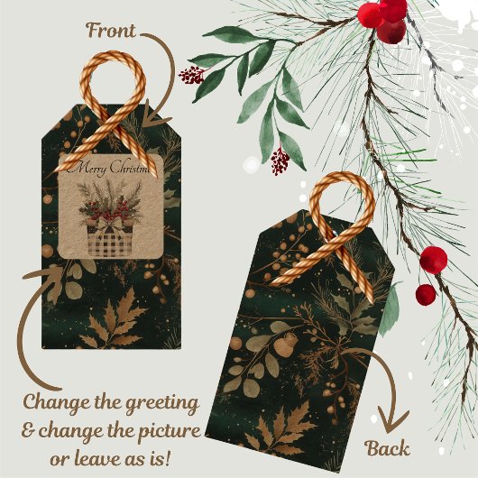 Elegant groen botanisch Kerstfeest Cadeaulabel