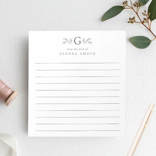 Elegant groen botanisch monogram gevoerd notitieblok