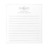 Elegant groen botanisch monogram gevoerd notitieblok (Voorkant)