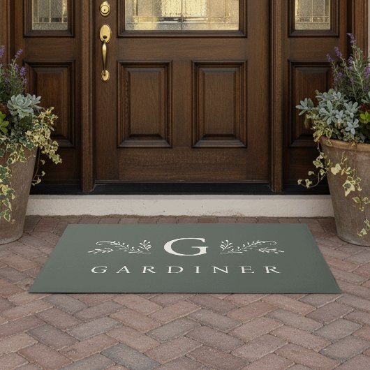Elegant Groen Botanisch Monogram & Naam Deurmat