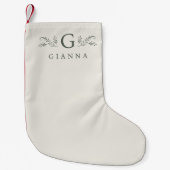 Elegant Groen Botanisch Monogram & Naam Kleine Kerstsok (Voorkant)