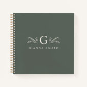 Elegant Groen Botanisch Monogram & Naam Notitieboek (Voorkant)