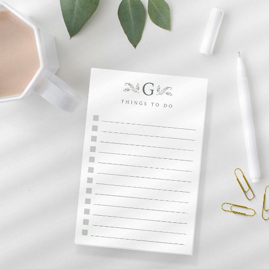 Elegant groen botanisch monogram om te doen lijst post-it® notes