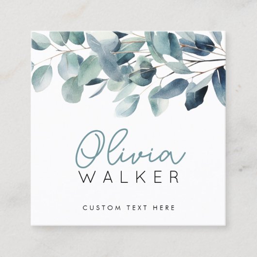 Elegant groen botanisch script naam 2 QR code Vierkante Visitekaartje (Voorkant)