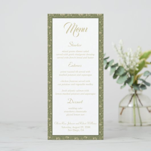 Elegant Groen Botanisch Wedding Menu (Staand voorkant)