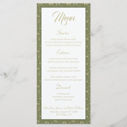 Elegant Groen Botanisch Wedding Menu (Voorkant)