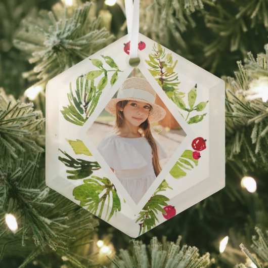 Elegant groen Botanische fotovakantie Glas Ornament (Insitu)