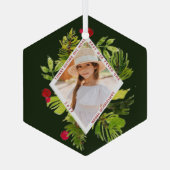 Elegant groen Botanische fotovakantie Glas Ornament (Achterkant)