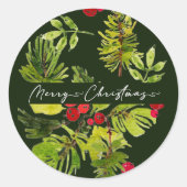 Elegant groen Botanische vakantie Ronde Sticker (Voorkant)