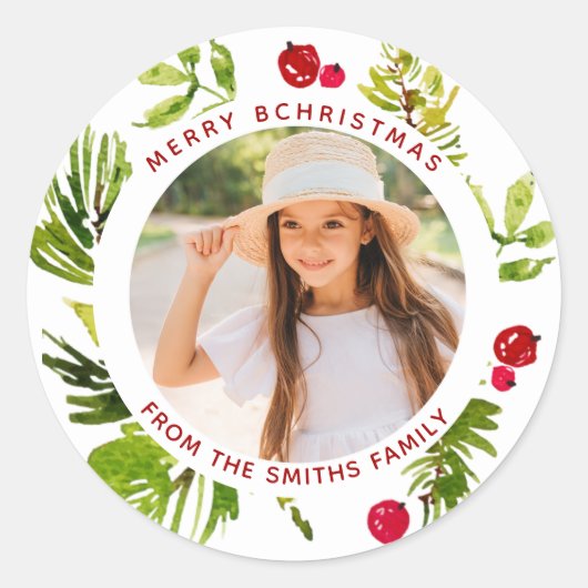 Elegant groen Botanische vakantiefoto Ronde Sticker (Voorkant)