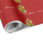 Elegant groen Botanische vrolijke kerst rood Cadeaupapier (Rol Hoek)