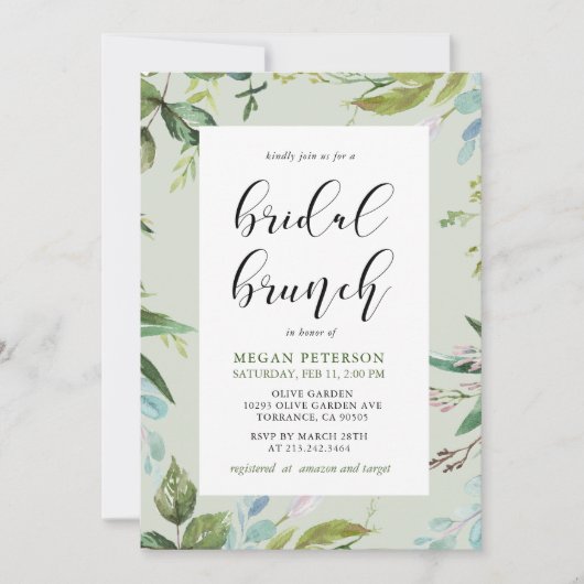 Elegant groen bruids brunch uitnodiging (Voorkant)