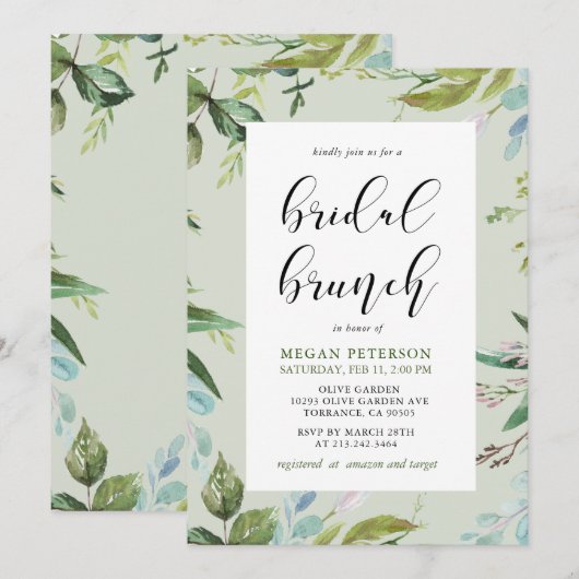 Elegant groen bruids brunch uitnodiging (Voorkant / Achterkant)