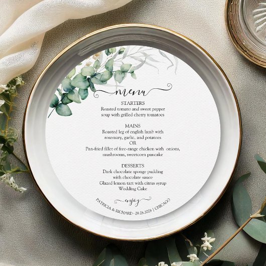 Elegant groen bruiloft cirkel menu Kaart