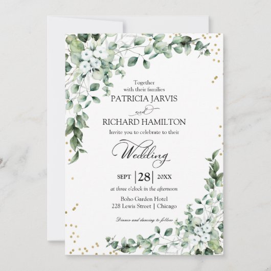 Elegant groen bruiloft eucalyptus Waterverf Kaart (Voorkant)