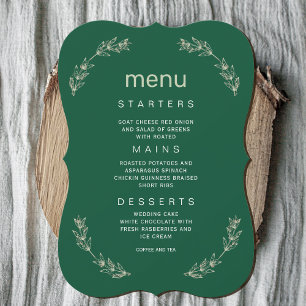Elegant groen bruiloft menu   Script-lettertype Kaart