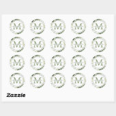 Elegant groen bruiloft monogram retouradres ronde sticker (Vel)