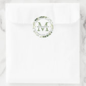 Elegant groen bruiloft monogram retouradres ronde sticker (Tas)