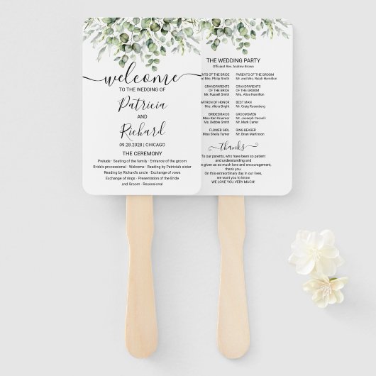 Elegant groen bruiloft programma hand fan handwaaier (Voorkant en achterkant)