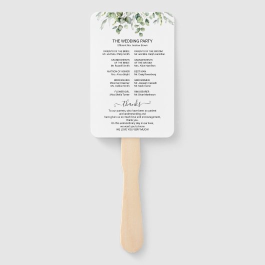 Elegant groen bruiloft programma hand fan handwaaier (Achterkant)
