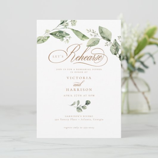 Elegant groen bruiloft repetitie diner kaart (Staand voorkant)