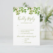 Elegant groen bruiloft RSVP 3 Entree Kaartje (Staand voorkant)